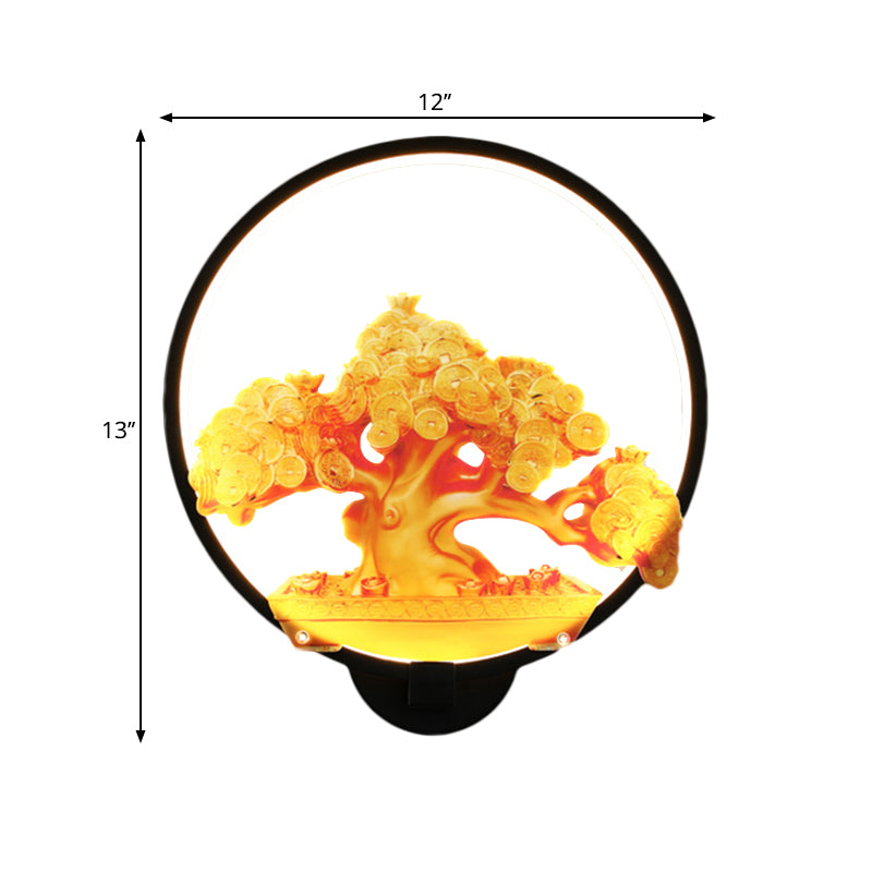 Circulaire Automne Tree Mattered Mural Light Oriental Metal LED Halway Murd Murd Murd Aymat en blanc / noir pour le côté droit / gauche