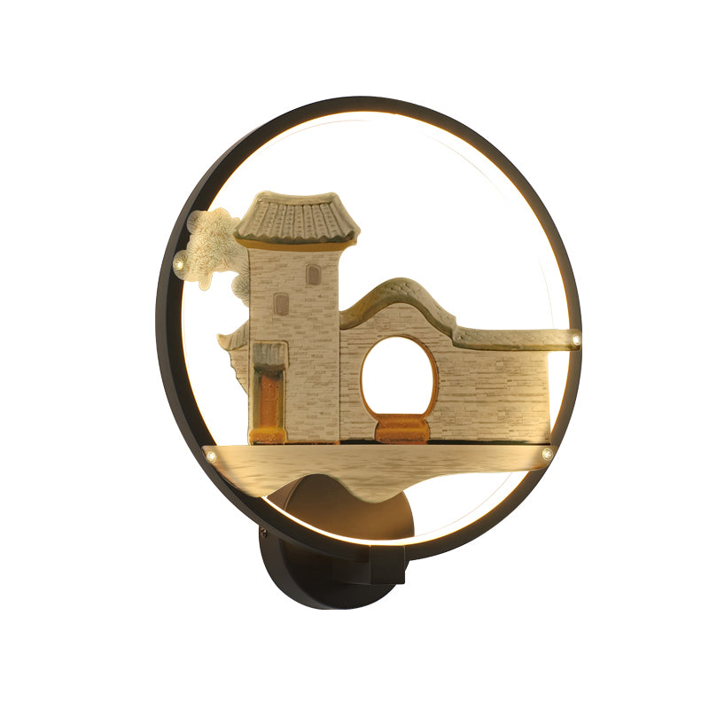 Éclairage mural de maison circulaire noire / blanc Asie Style LED Mall Mur Mural Lampe pour chambre d'hôtes