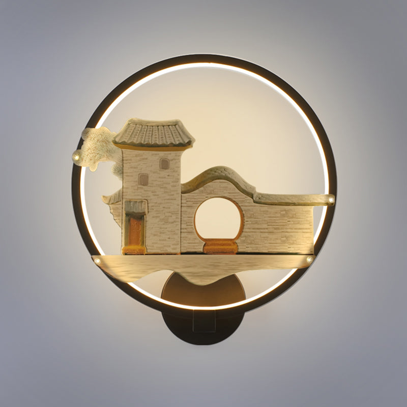 Éclairage mural de maison circulaire noire / blanc Asie Style LED Mall Mur Mural Lampe pour chambre d'hôtes