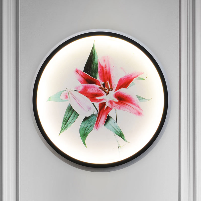 Style oriental circulaire de lampe murale métallique LED LED MURD MURD MONTÉE EN NOIR AVEC BLOSSOM / MOTEUR D'OIFFICE