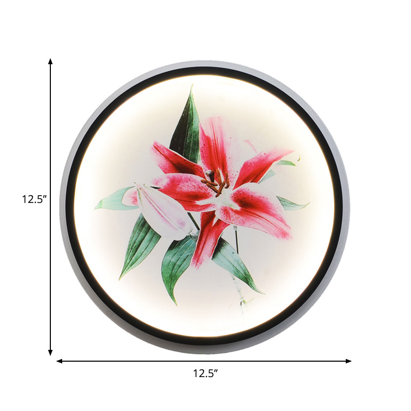 Style oriental circulaire de lampe murale métallique LED LED MURD MURD MONTÉE EN NOIR AVEC BLOSSOM / MOTEUR D'OIFFICE