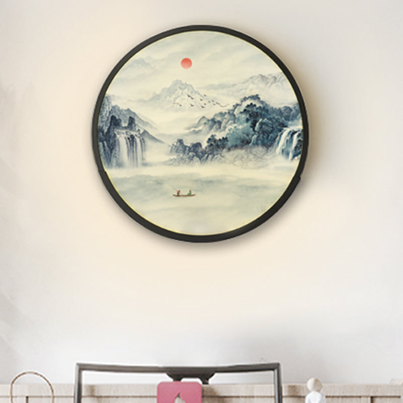 Chambre arrondie lampe murale de montagne acrylique LED Oriental mur mural lumière en noir