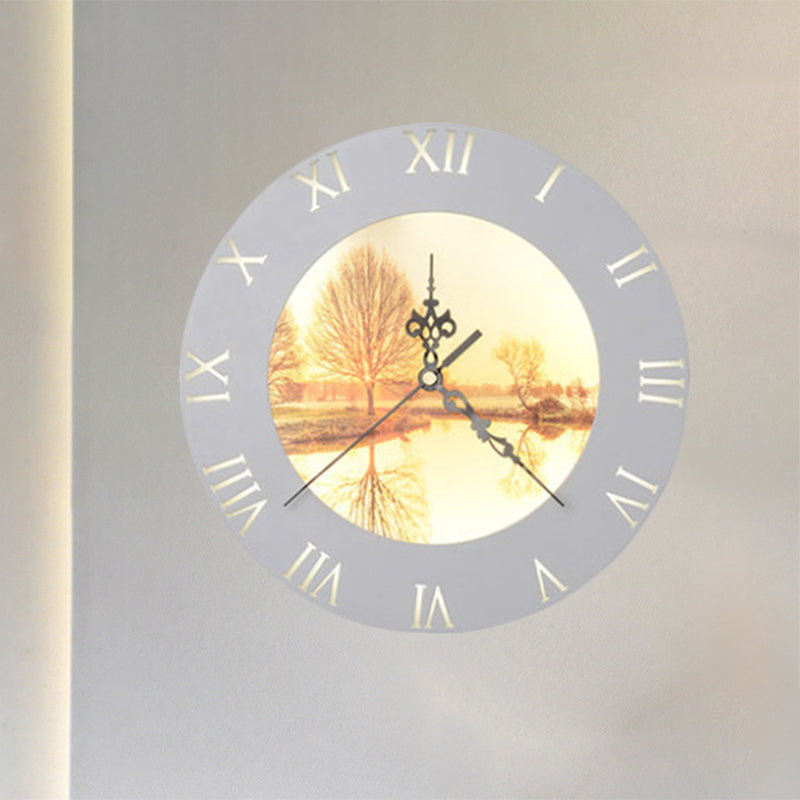 Orange/Yellow Rounded Clock Mural Light Nordic Style LED Plastic Wall Mount Light Fixture for Living Room