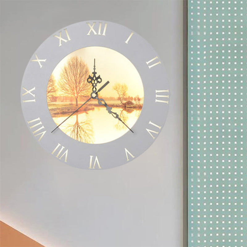 Orange/Yellow Rounded Clock Mural Light Nordic Style LED Plastic Wall Mount Light Fixture for Living Room