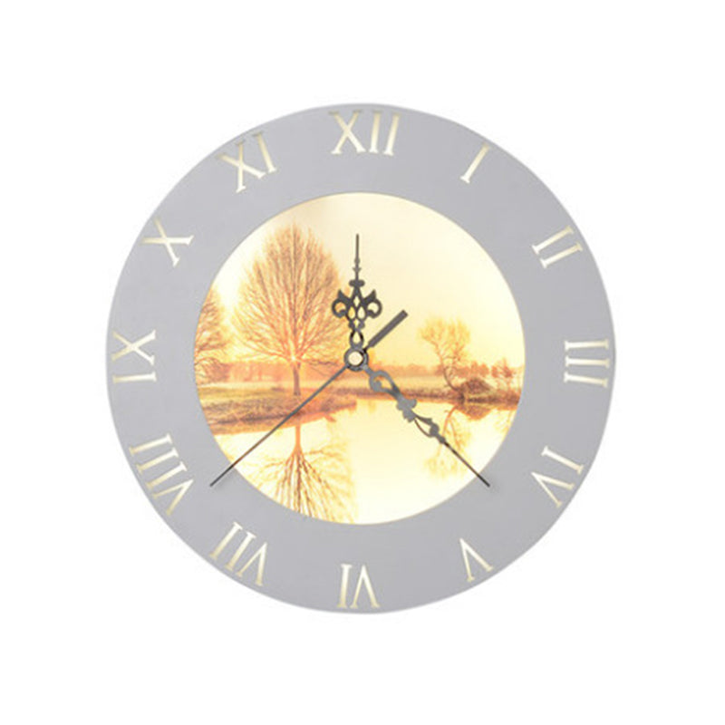 Orange/Yellow Rounded Clock Mural Light Nordic Style LED Plastic Wall Mount Light Fixture for Living Room