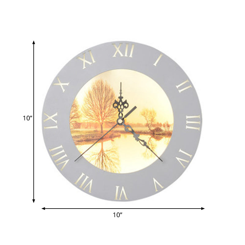 Orange/Yellow Rounded Clock Mural Light Nordic Style LED Plastic Wall Mount Light Fixture for Living Room