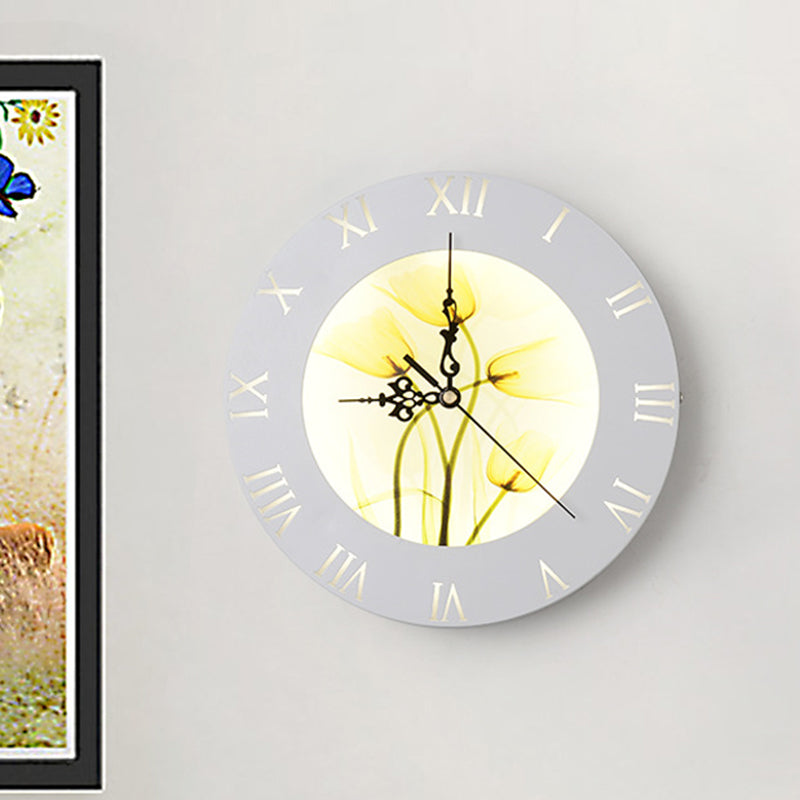 Orange/Yellow Rounded Clock Mural Light Nordic Style LED Plastic Wall Mount Light Fixture for Living Room
