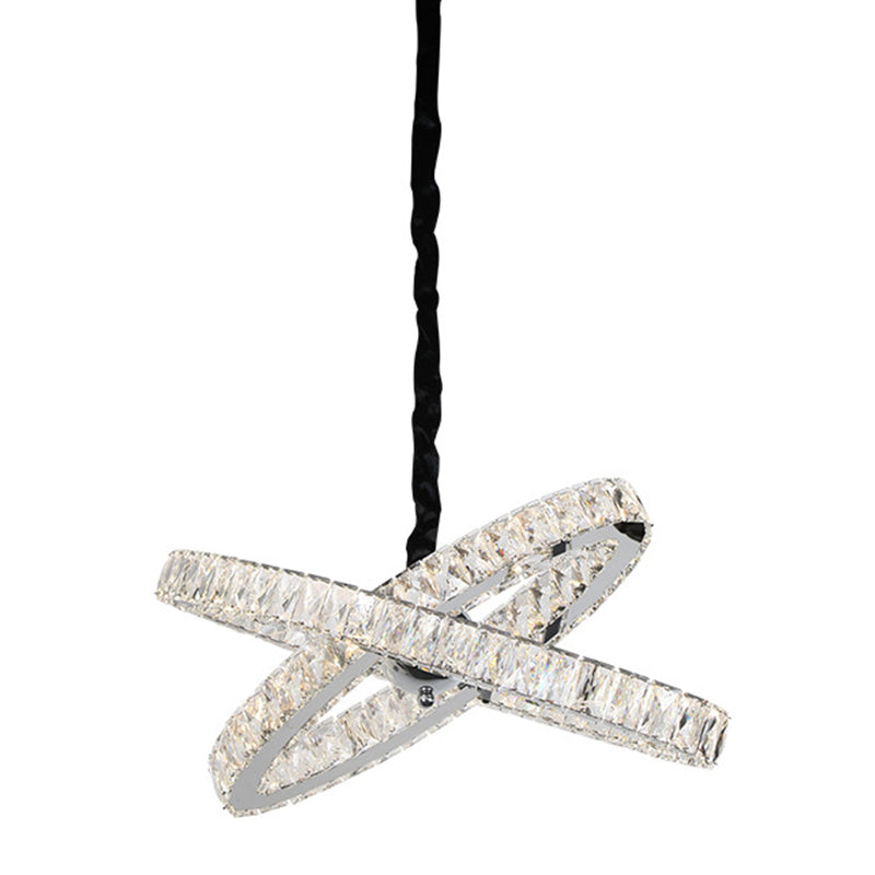 Einfache gekreuzte Ringe Kronleuchter geschrubter kristallverklemmter LED Hanging Pendellicht in Edelstahl