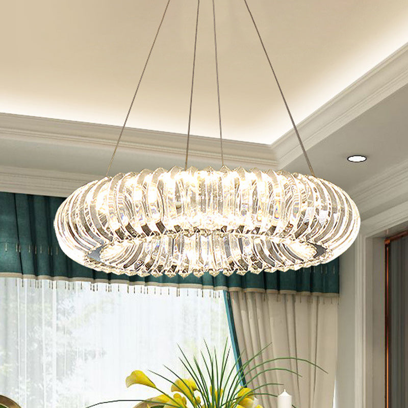 Clear Crystal Donut Pendant Light Fixture Minimalism Dining Room LED Hanging Chandelier
