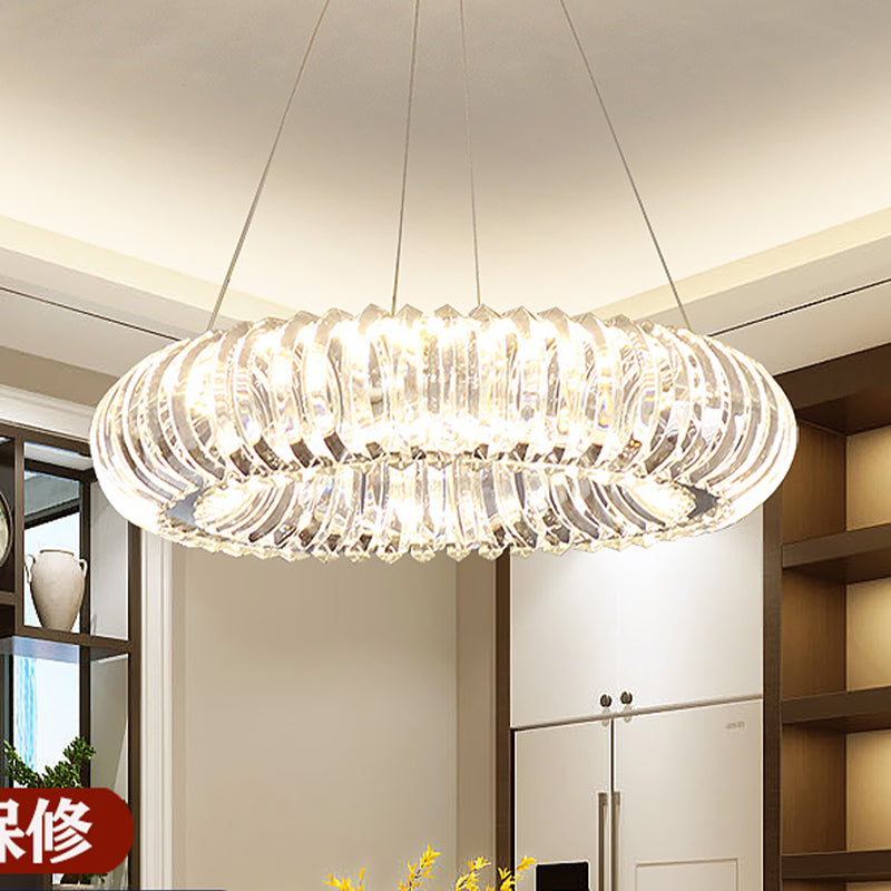 Clear Crystal Donut Pendant Light Fixture Minimalism Dining Room LED Hanging Chandelier