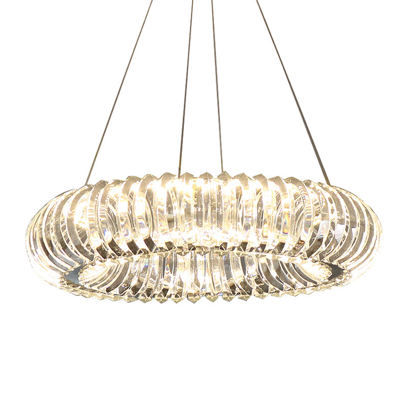 Clear Crystal Donut Pendant Light Fixture Minimalism Dining Room LED Hanging Chandelier
