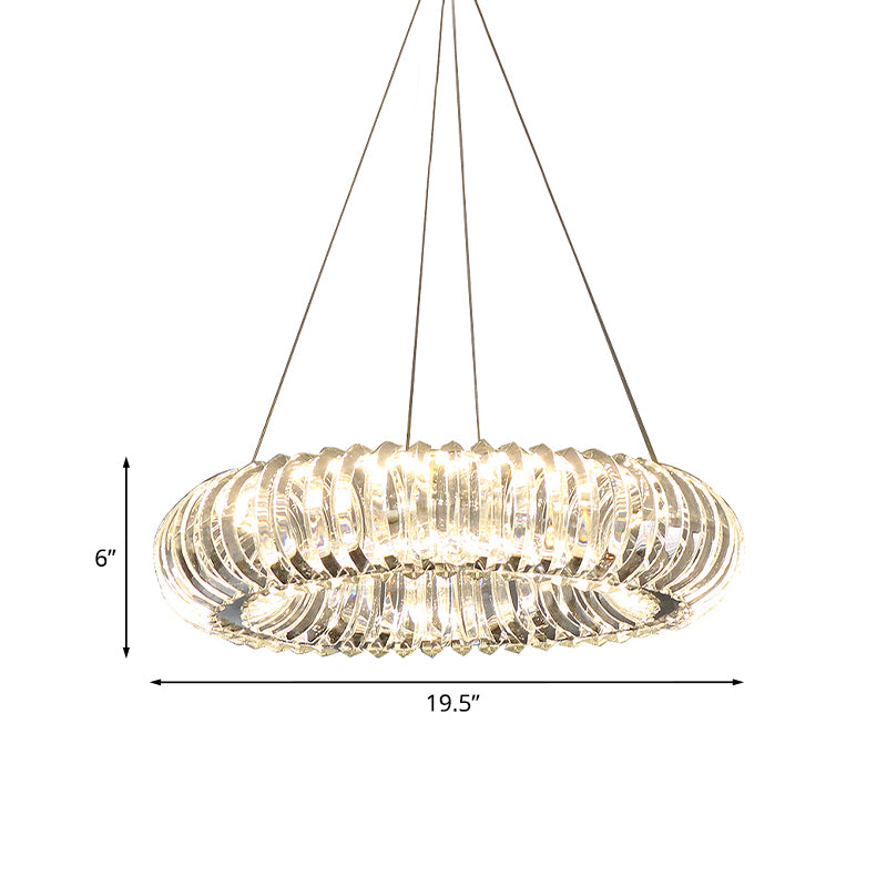 Clear Crystal Donut Pendant Light Fixture Minimalism Dining Room LED Hanging Chandelier