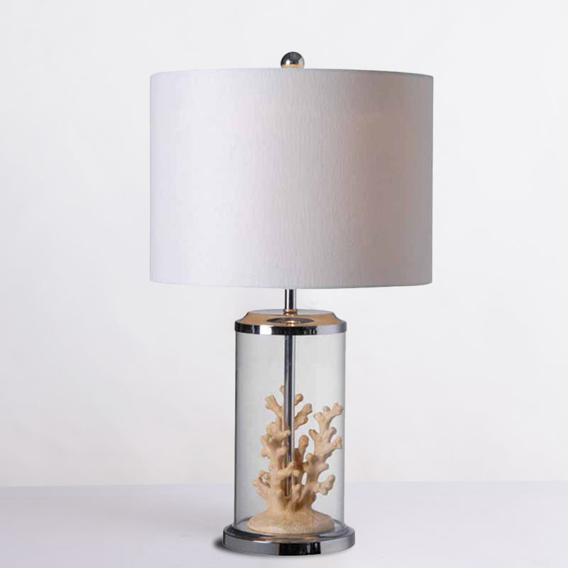Fabric White Table Light Drum Shaped 1 Bulb Traditional Style Nightstand Lamp for Bedside
