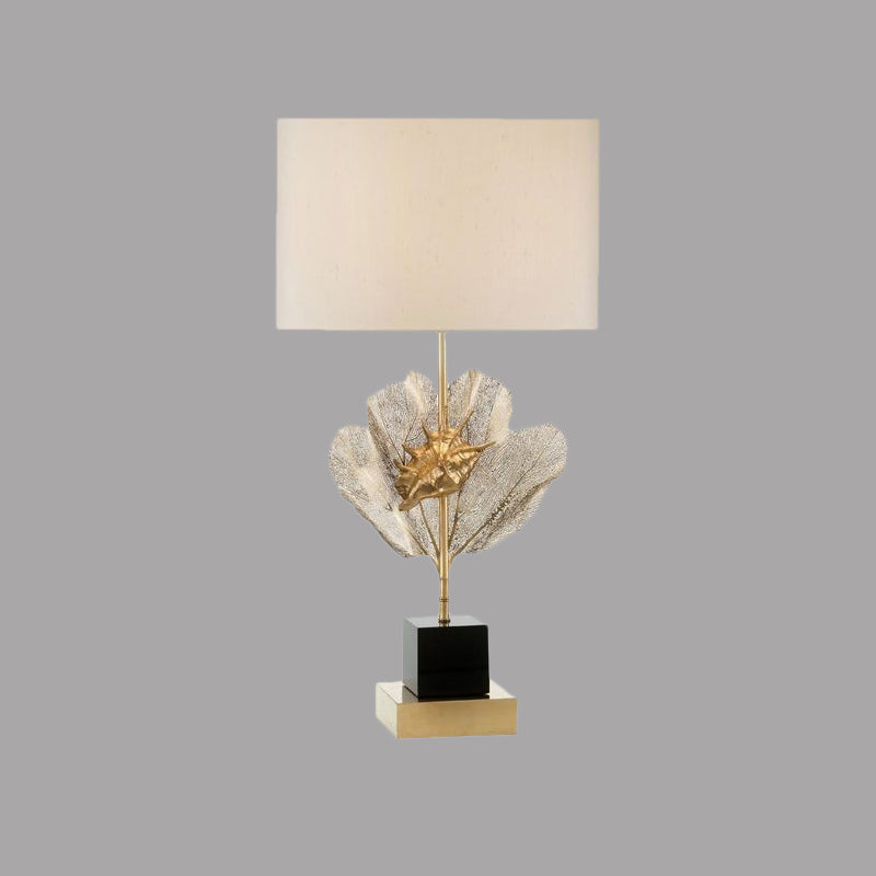 Black-Gold Drum Shade Desk Light Vintage Style Tissu 1-Bulb Living Room Nightstand lampe