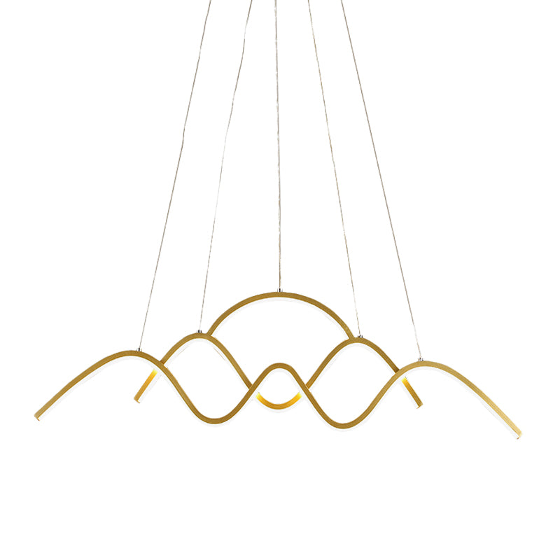 Wave Dining Room Island Light Fixture Metal LED Modernism Hanging Lamp Kit in Gold, White/Warm Light