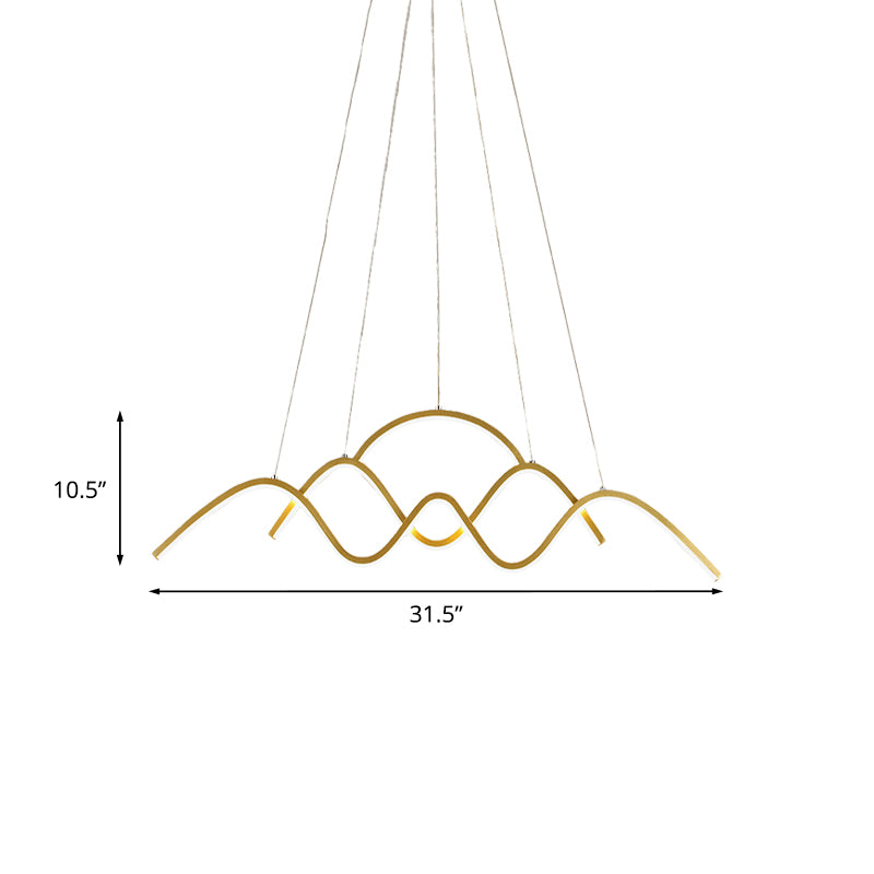 Wave Dining Room Island Light Fixture Metal LED Modernism Hanging Lamp Kit in Gold, White/Warm Light