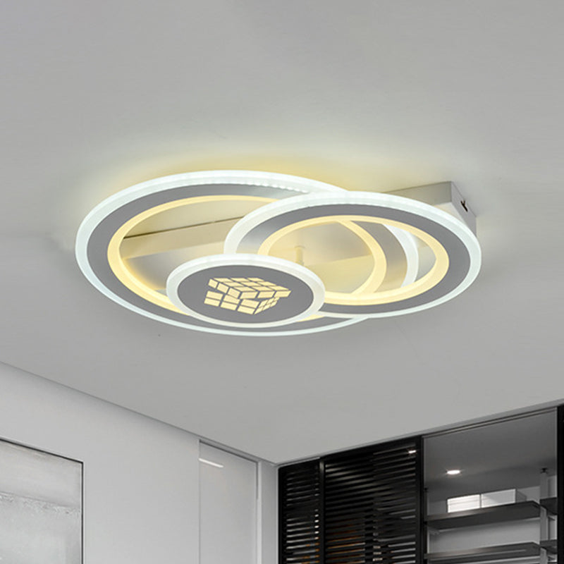 3-Circular Semi Mount Lighting Modernism Acrylic LED White Close to Ceiling Lamp for Bedroom