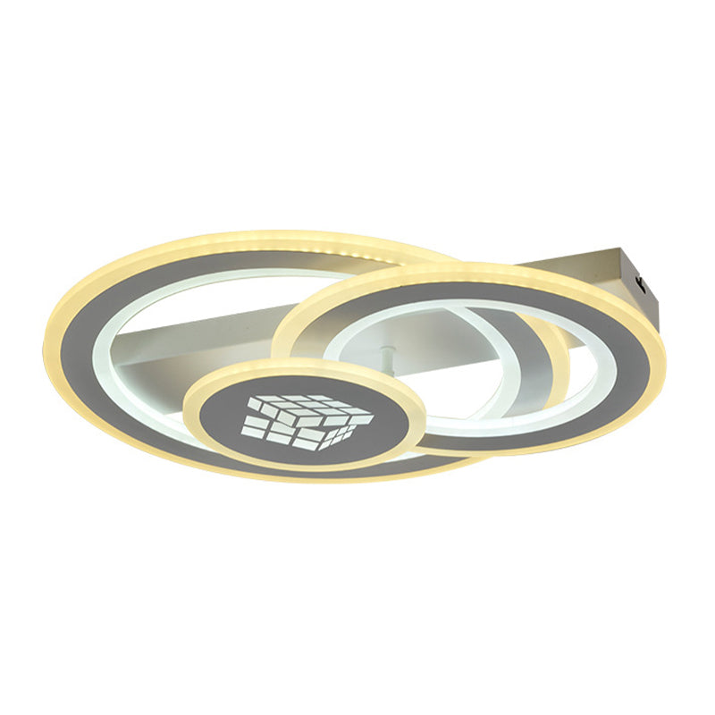 3-Circular Semi Mount Lighting Modernism Acrylic LED White Close to Ceiling Lamp for Bedroom
