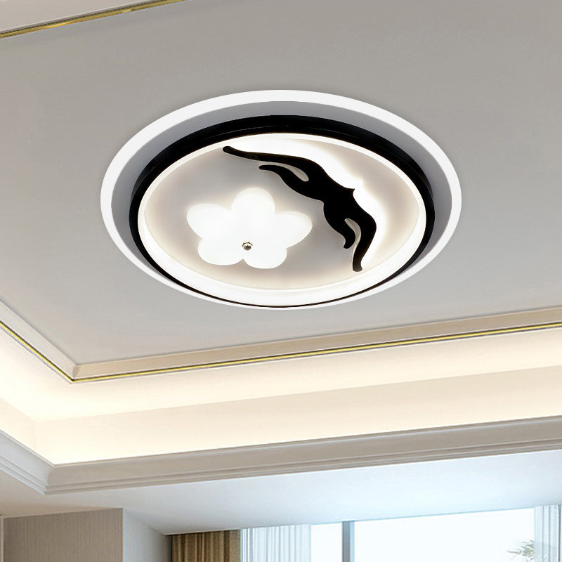 Zeitgenössische runde LED-Unterputzleuchte aus Acryl für Schlafzimmer mit Blumendesign in Schwarz (Die Anpassung dauert 15 Tage)