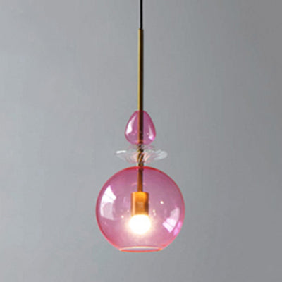 Pink/Blue/Amber Globe/Cylindrical/Dome Suspension Pendant Modernist 1 Light Smooth/Water Glass Hanging Ceiling Light