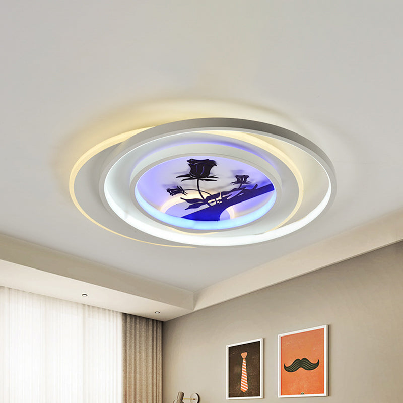 Luminaire encastré en forme de cerceau blanc, lampe LED moderne en acrylique avec motif fleur/cerf/plume