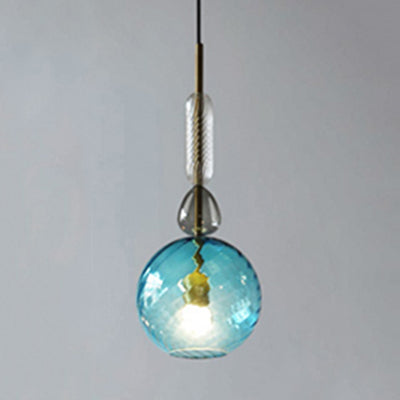 Pink/Blue/Amber Globe/Cylindrical/Dome Suspension Pendant Modernist 1 Light Smooth/Water Glass Hanging Ceiling Light