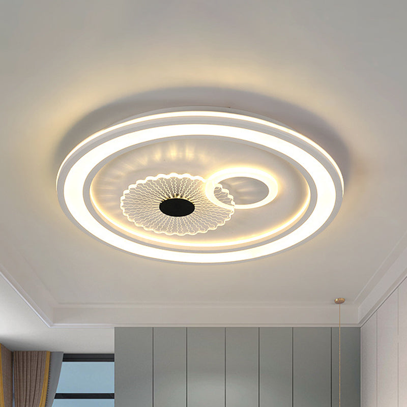 LED Bedroom Flushmount Lighting Contemporary White Finish Flush Lamp with Round Acrylic Shade