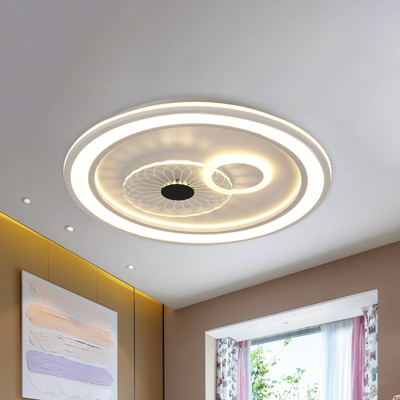LED Bedroom Flushmount Lighting Contemporary White Finish Flush Lamp with Round Acrylic Shade