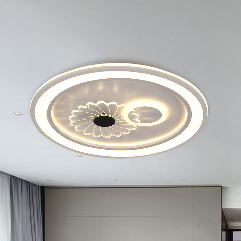 LED Bedroom Flushmount Lighting Contemporary White Finish Flush Lamp with Round Acrylic Shade