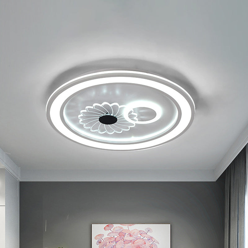 LED Bedroom Flushmount Lighting Contemporary White Finish Flush Lamp with Round Acrylic Shade