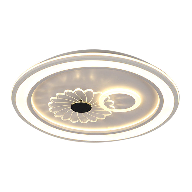 LED Bedroom Flushmount Lighting Contemporary White Finish Flush Lamp with Round Acrylic Shade