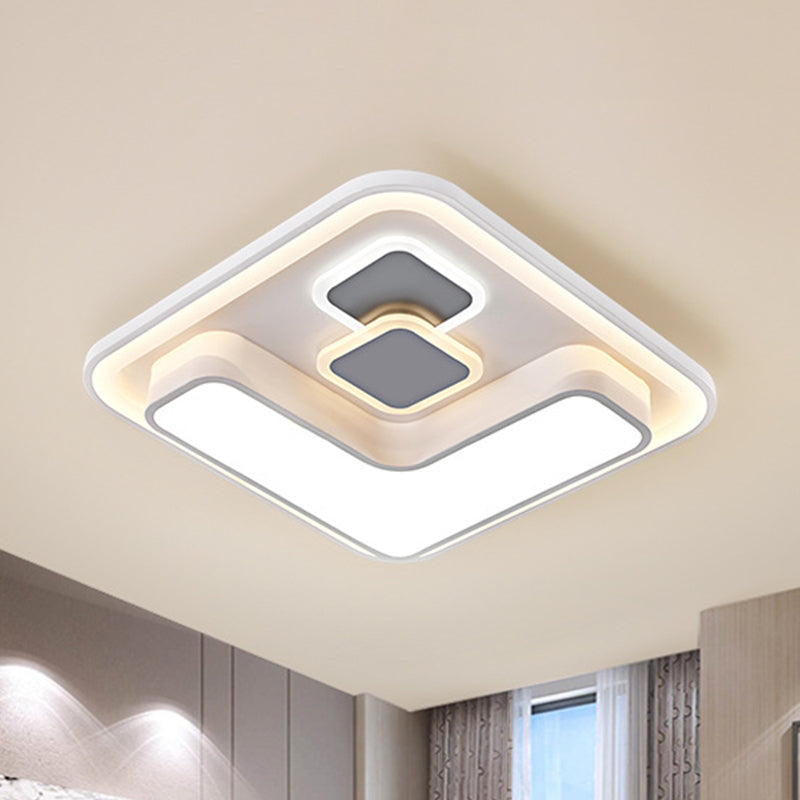 Metallisch Quadratisch Flushmount Lamp Modern LED White Flush Mounted Beleuchtung für Schlafzimmer