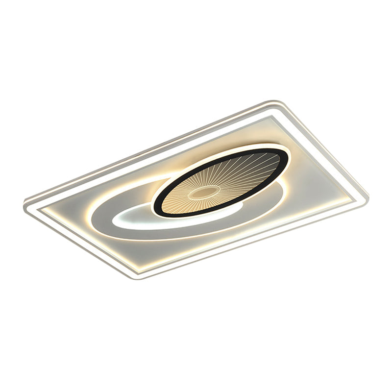 Rechteckige Wohnzimmer-Unterputz-Acryl-LED-Moderne Deckenbündigkeit mit ovalen Details in Schwarz und Weiß