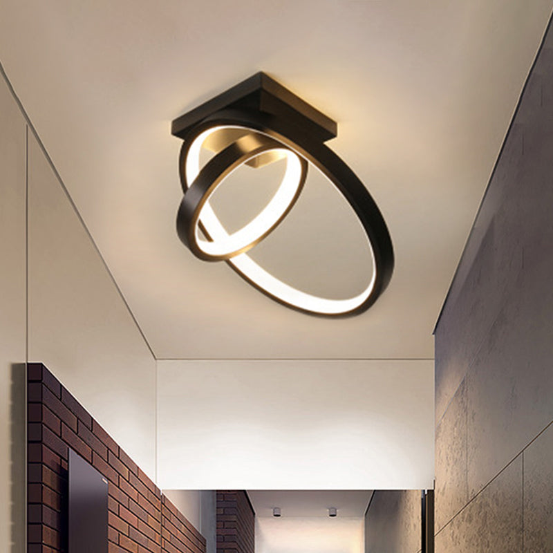 White/Black Dual Ring Flushmount Simplicity LED Metal Flush Ceiling Light in White/Warm Light for Hallway
