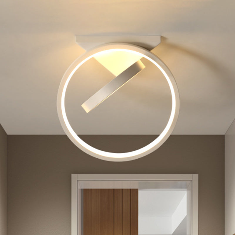White/Black Dual Ring Flushmount Simplicity LED Metal Flush Ceiling Light in White/Warm Light for Hallway