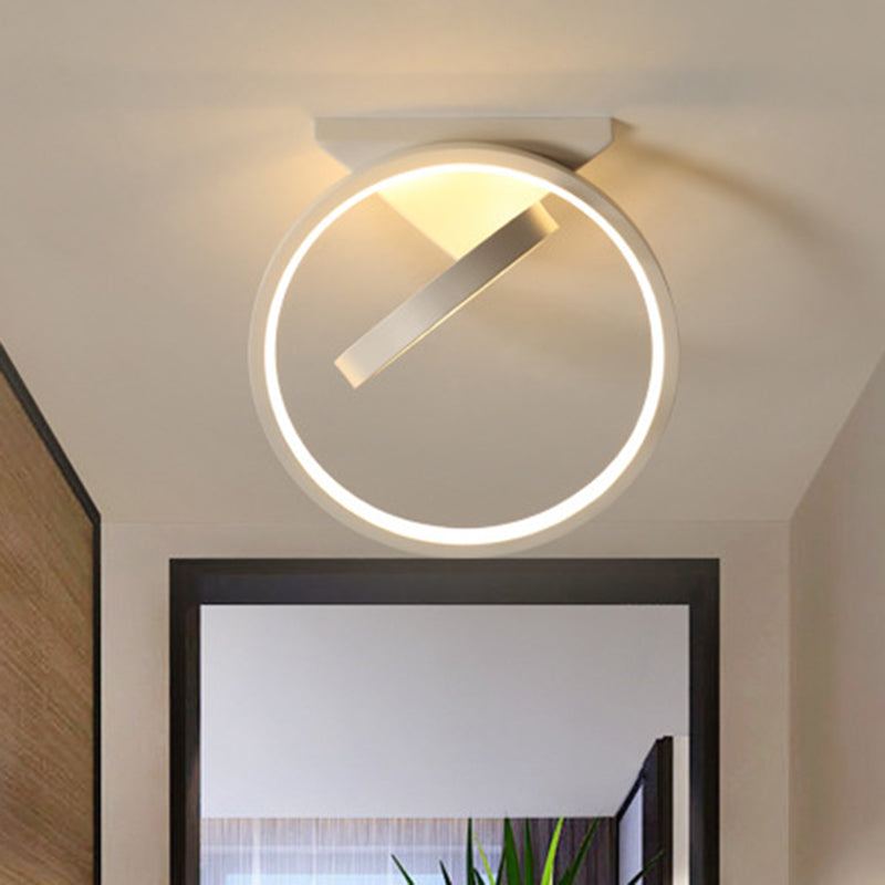 White/Black Dual Ring Flushmount Simplicity LED Metal Flush Ceiling Light in White/Warm Light for Hallway