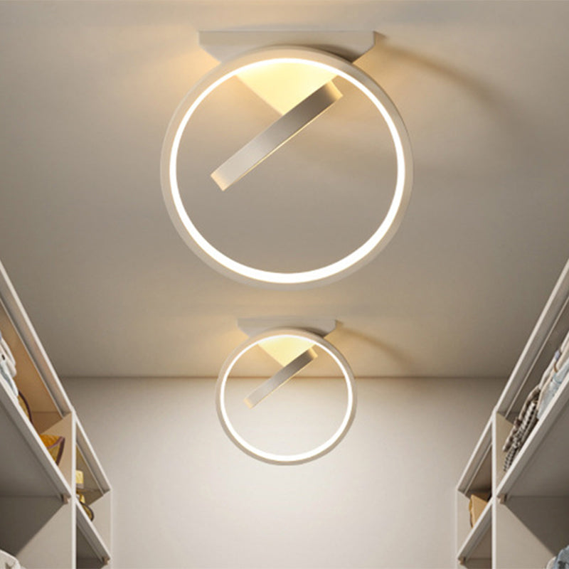White/Black Dual Ring Flushmount Simplicity LED Metal Flush Ceiling Light in White/Warm Light for Hallway