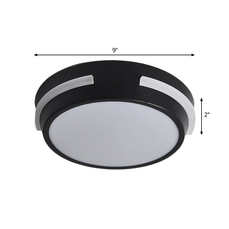 Drum Corridor Ceiling Flush Metallic LED Modernism Flush Mounted Light in Black, White/Warm Light