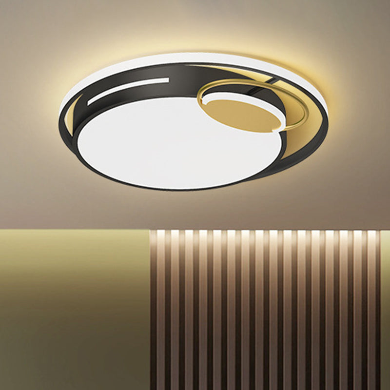 Moderne runde flushmount Beleuchtung Metall LED-Schlafzimmer Flush Mount Lampe in Schwarz und Gold, Weiss/Warm Licht