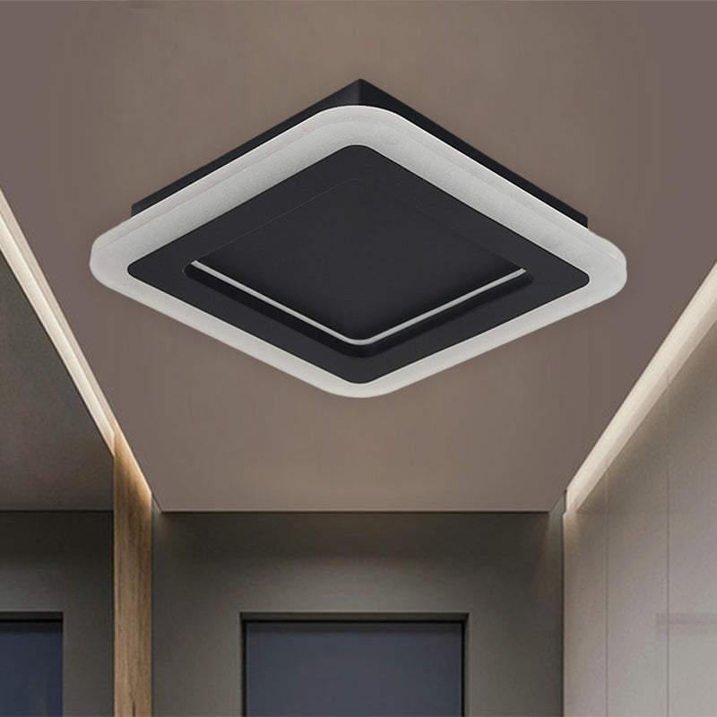 Quadrato Metallo Soffitto Montato Lampada Minimalist LED Nero Flushmount Light in White / Warm Light per Hallway