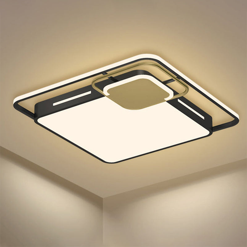 Moderne quadratische Flush Leuchte Metallic LED Schlafzimmer Deckenflush in Schwarz-Gold, Weiß/Warmes Licht