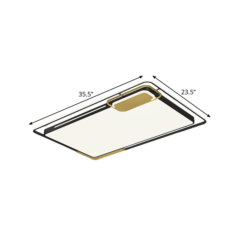 Plafoniera da soffitto modernista a incasso a LED in metallo rettangolare per soggiorno in nero e oro, luce bianca/calda