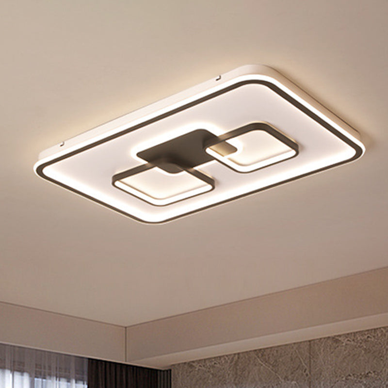 Rettangolare Flushmount Illuminazione Modernista Metallo Soggiorno LED Flush Mount in Nero, Bianco/Luce Calda