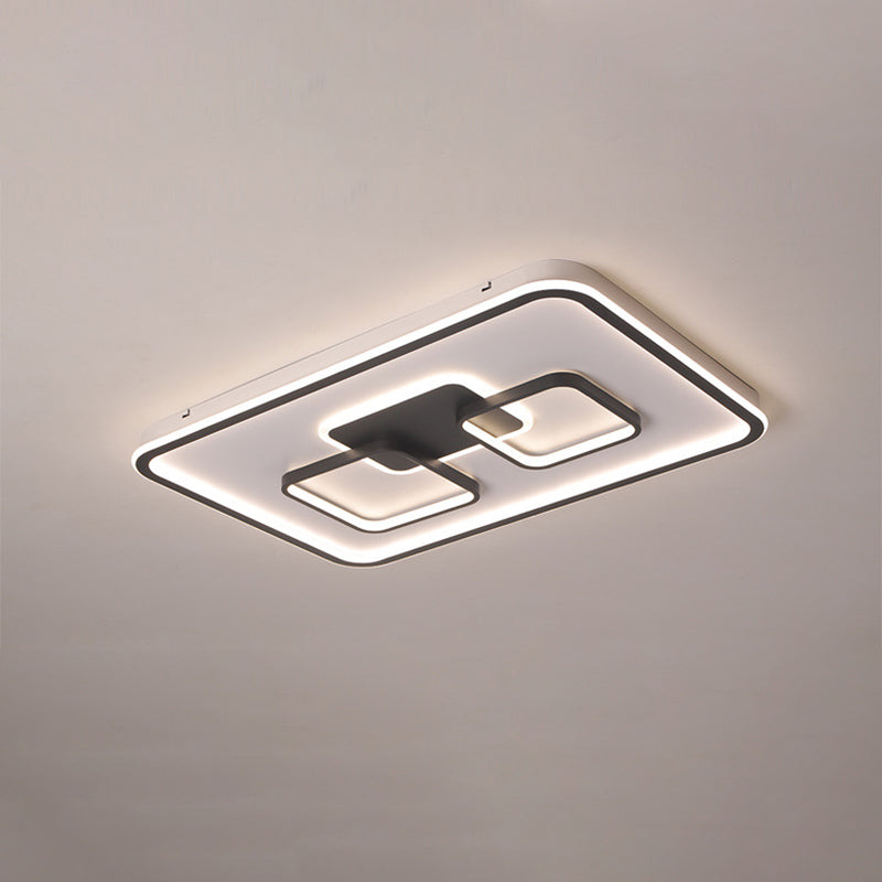Rettangolare Flushmount Illuminazione Modernista Metallo Soggiorno LED Flush Mount in Nero, Bianco/Luce Calda