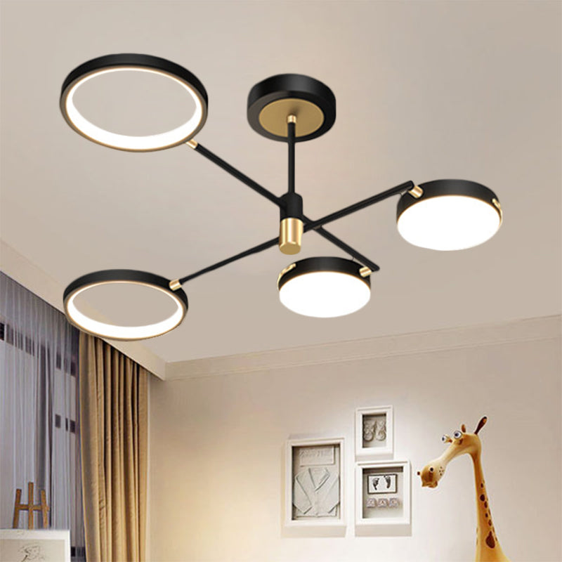 Round Dining Room Semi Flush Lamp Metallic 4-Light Modernist LED Flush Light Fixture in Black, White/Warm Light