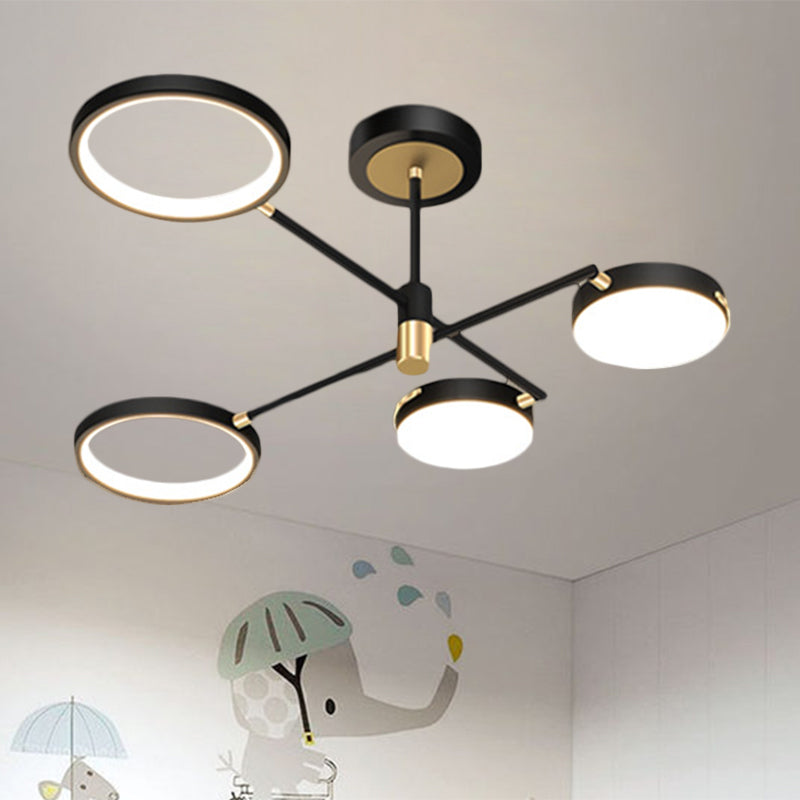 Round Dining Room Semi Flush Lamp Metallic 4-Light Modernist LED Flush Light Fixture in Black, White/Warm Light