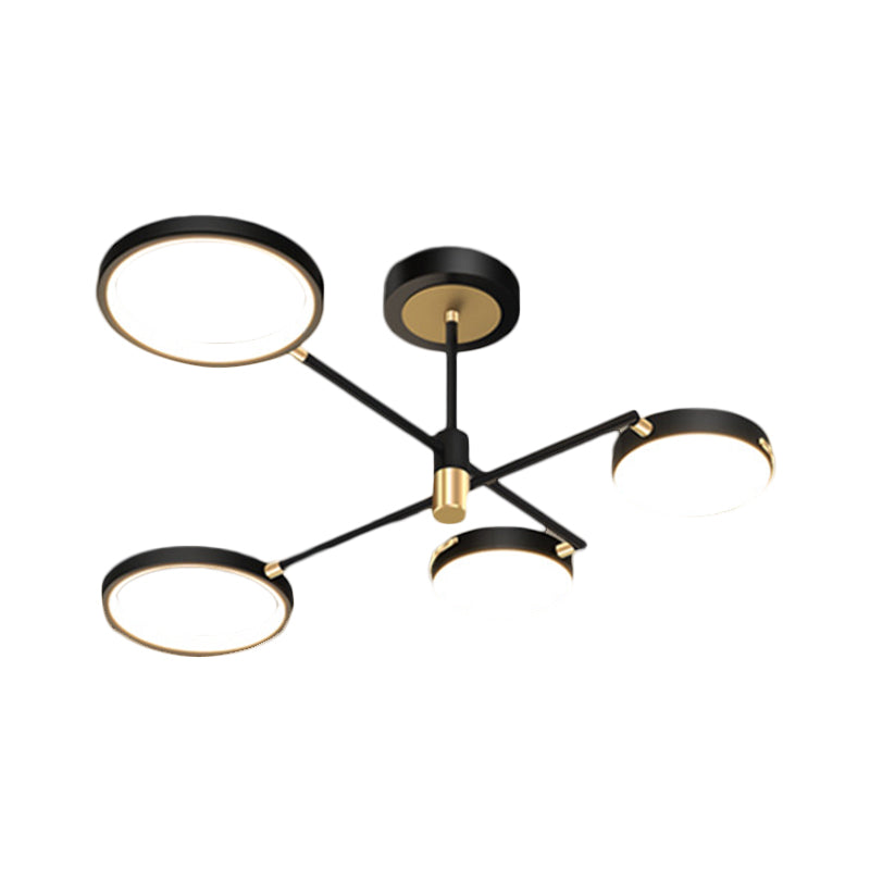 Round Dining Room Semi Flush Lamp Metallic 4-Light Modernist LED Flush Light Fixture in Black, White/Warm Light