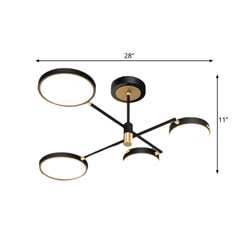Round Dining Room Semi Flush Lamp Metallic 4-Light Modernist LED Flush Light Fixture in Black, White/Warm Light