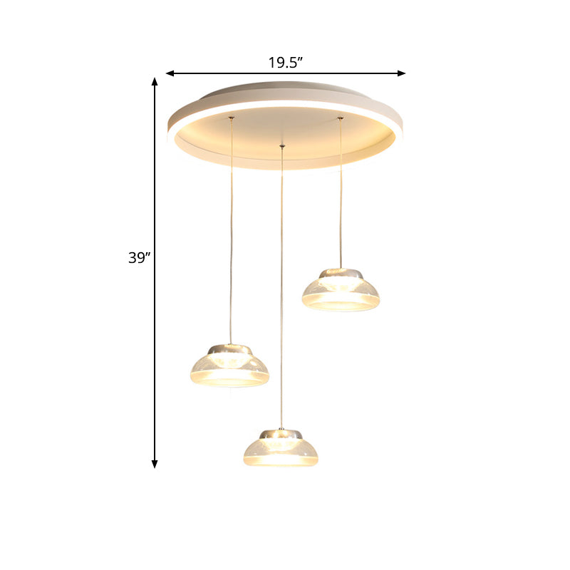 Luce a più soffitto a forma di barattolo moderno acrilico a 3 teste lampada a pendolo a LED bianco in luce bianca/calda