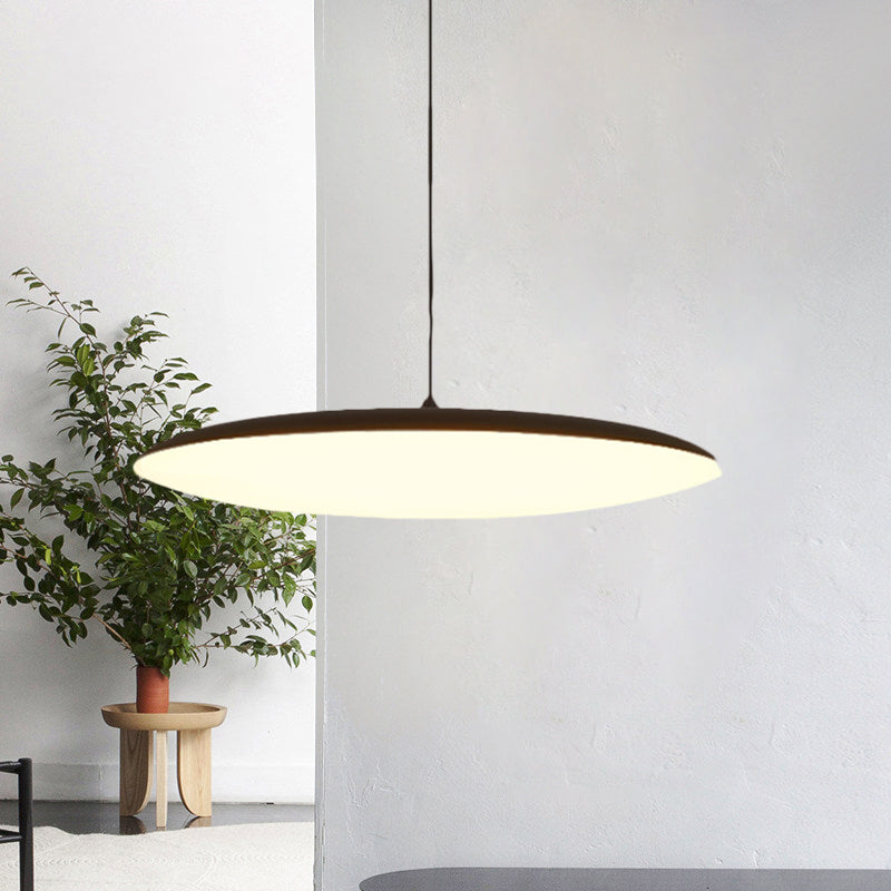 LED Bedroom Hanging Light Kit Simple White/Black Finish Pendant Lamp with Round Acrylic Shade, White/Warm Light